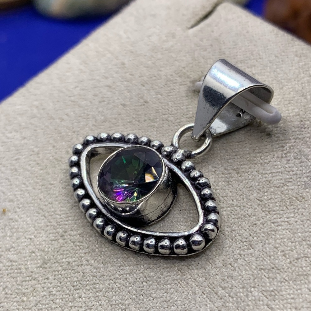 Mystic Topaz Lucky “Evil Eye” Pendant! .925 Sterling Silver Overlay, Handmade! - Picture 13 of 16